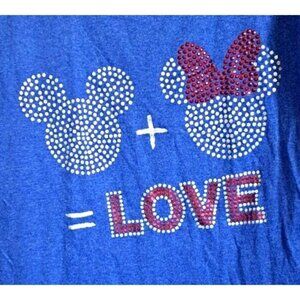 Disney Store Women's 2XL Blue Short Sleeve T-Shirt Mickey & Minnie Studs/Glitter